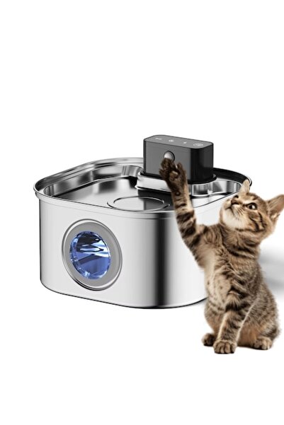 AMYMAT Fântână automată de apă fără fir 3,2 l pentru pisici, oțel inoxidabil 304, ultra-silențioasă, 4200 mAh B