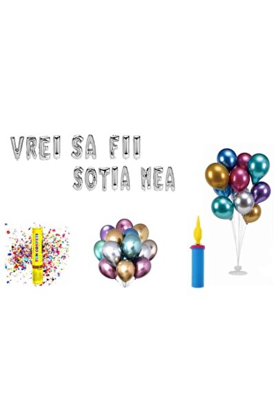 OEM Set Baloane Vrei Sa Fii Sotia Mea, Cake Topper, 78 Buc, Argintiu