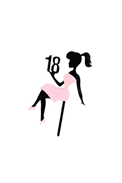 OEM Cake topper Pentru majorat, Model Lady in rochie, Roz, 11x14cm