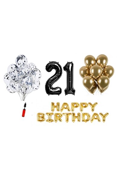 OEM Set baloane, 36 piese, „La mulți ani”, aniversare de 21 de ani, numere fo...