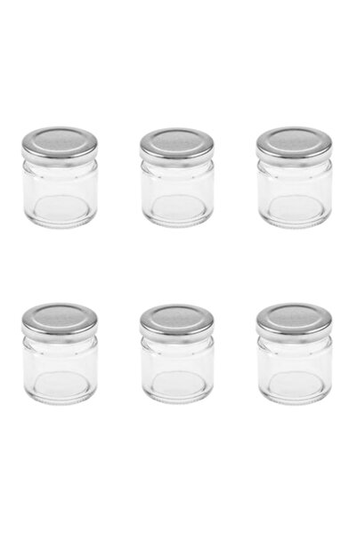 OEM Set de 6 borcane de sticlă cu capace metalice, transparente, 55 ml, 5x5 cm