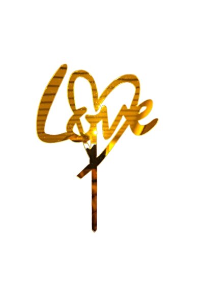 OEM Topper pentru tort Love, model Inima, Auriu, 12x14cm