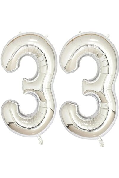 OEM Set de 2 baloane folie cu numere, ESB, argintii, 33 de ani, 105 cm