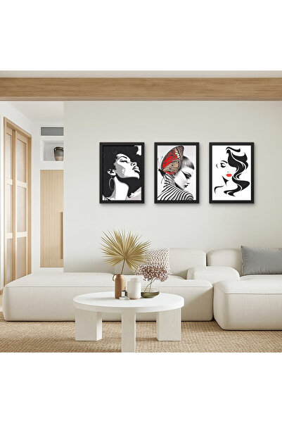 RS JANTİ STORE Set de 3 tablouri moderne pentru femei, decor de perete alb-ne...