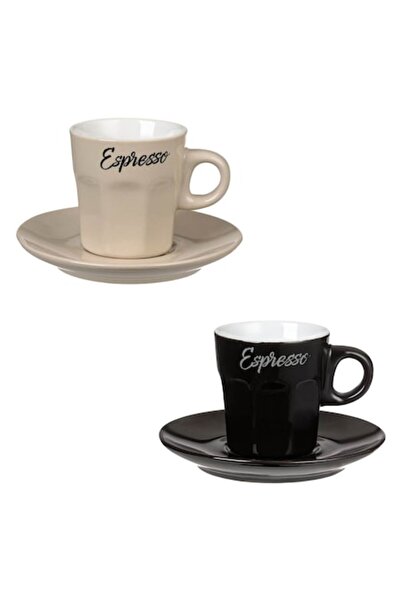 SHOPIENS Set cești cafea, model espresso, ceramică, 2 piese, 80 ml, negru și ...