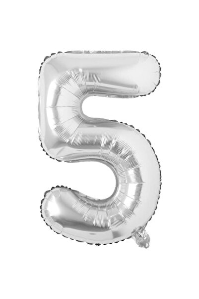 OEM Φολιδωτό μπαλόνι, ESB, Ασημί, αριθμός 5, 100 cm