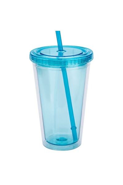 OEM Pahar de plastic cu capac și pai turcoaz 500ml
