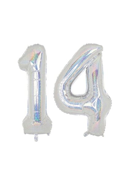 OEM Set de 2 baloane holografice din folie cu numere, aniversare 14 ani, 100 cm