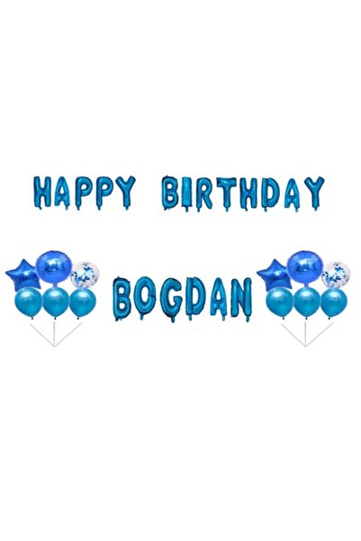 OEM Set Baloane La multi ani Bogdan, Cake topper, Albastru, 35 Buc