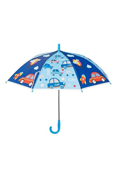 OEM - Umbrelă de ploaie pentru copii, tip baston, manuală, albastră (Ciel) cu mașini, 66 cm