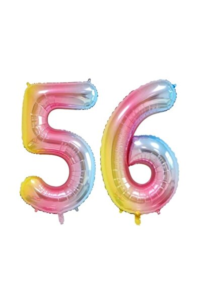 OEM Set de 2 baloane folie cu numere, curcubeu, aniversare 56 de ani, 105 cm