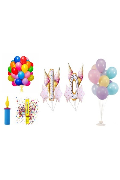 OEM Комплект балони за рожден ден, 10 години, модел поничка, 65 броя