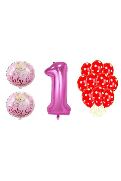 OEM Set 13 baloane aniversare 1 an fetita, Domi Party & Gifts, rosu