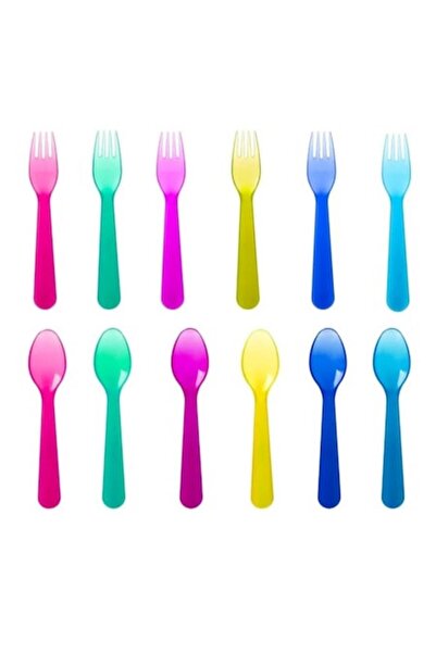 OEM Set tacamuri plastic, reutilizabile, lingura/furculita, multicolor, 12buc...