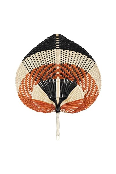 OEM Evantai decorativ din bambus cu modele negre și roșii, 37 cm