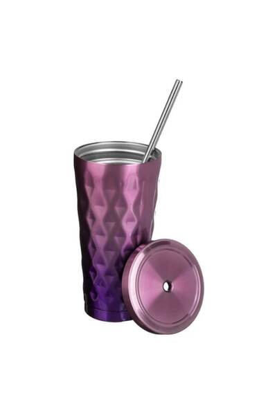 OEM Pink Metallic Cup with Straw 500 ml
