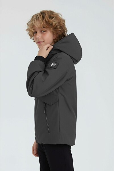 SİVAİST Boys' Gray Outdoor Water-Repellent Hooded Coat – Windproof, Lightweight, and Durable