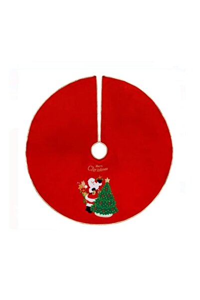 OEM Fustă de brad de Crăciun din fetru roșu cu model Moș Crăciun, 1m