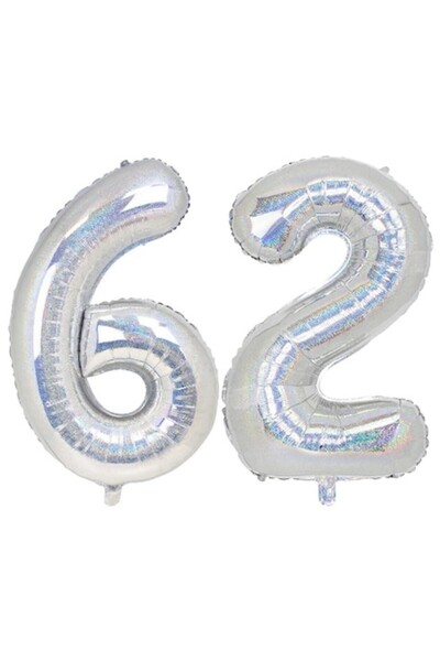 OEM Set of 2 holographic foil number balloons, 62nd anniversary, 100 cm