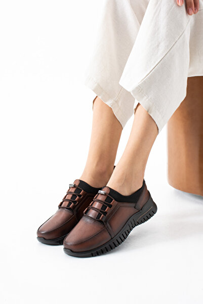 ModaAmour Lydi̇a Genuine Leather Taba Women's Ortapedic Daily Shoes