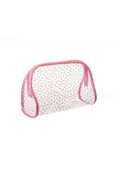 OEM Geantă de toaletă transparentă cu inimioare roz 28,5x11x17cm