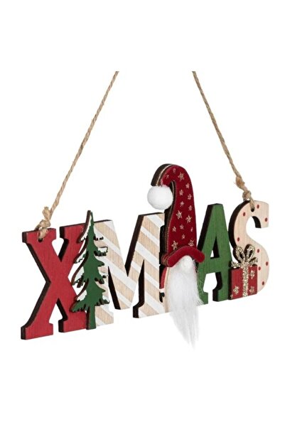 OEM Hanging Wooden Christmas 'XMAS' Plaque with Gnome, Tree & Gift - 20 cm