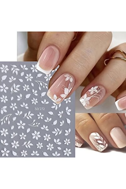 AEÇTASARIM 1 Adet Beyaz Çiçek Tırnak Süsleme Stickerı, Nail Art Süslemeleri