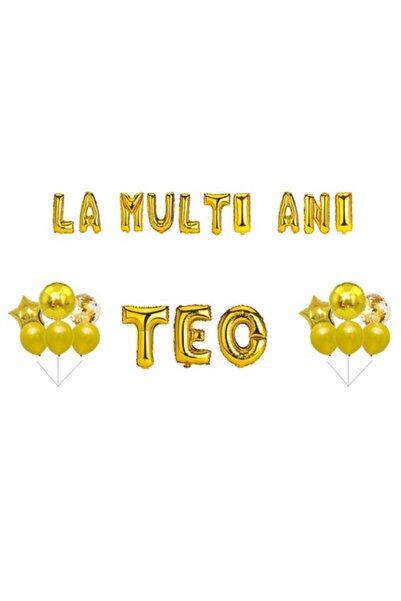 OEM Set Balloons Happy Birthday Teo, Cake Topper, Gold, 35 Pieces