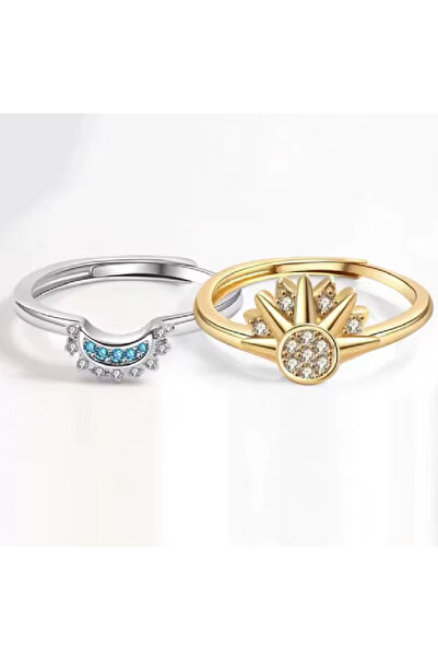 ZETCONCEPT Zet Style Cosmic Sparkle: Moon and Sun Ring Set