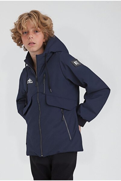 SİVAİST Boys' Navy Blue Outdoor Water-Repellent Hooded Jacket – Windproof, Lightweight, and Durable