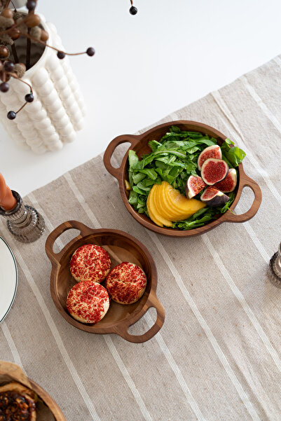 Dekorzdükkan طقم من قطعتين من أواني تقديم الطعام من خشب الأكاسيا