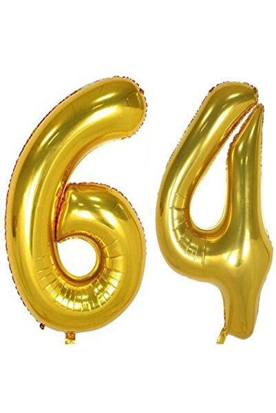 OEM Set de 2 baloane folie cu numere, aurii, aniversare de 64 de ani, 100 cm