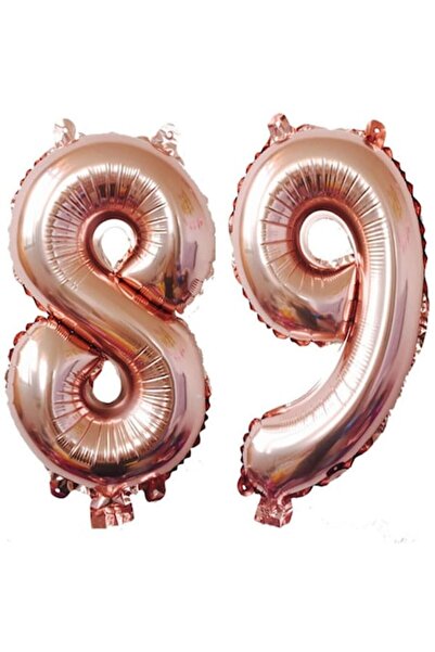 OEM Set de 2 baloane folie cu numere, ESB, auriu roz, aniversare 89 de ani, 1...
