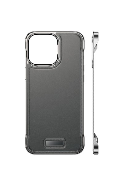 FONIX Ultra-Thin Frameless Case for iPhone 15 Pro Max, Vegan Leather, Gray