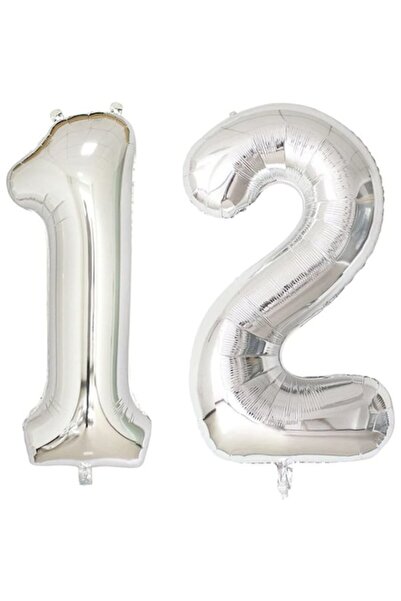 OEM Set 2 baloane folie cifra, ESB, Argintiu, aniversare 12 ani, 105 cm