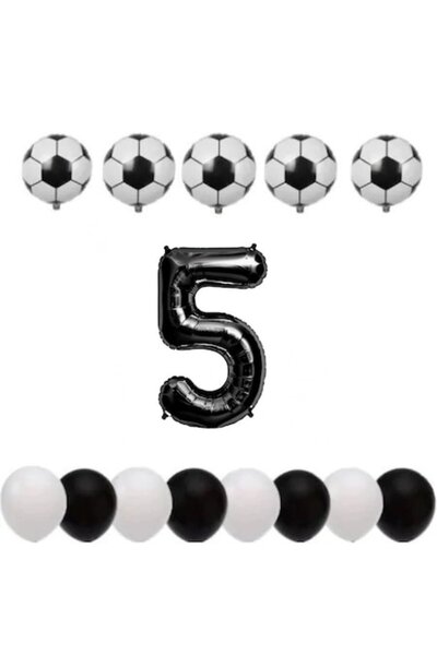 OEM Set 14 baloane, ESB, aniversare de 5 ani, temă fotbal, număr folie 100 cm...