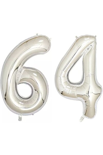 OEM Set 2 baloane folie cifra, ESB, Argintiu, aniversare 64 ani, 105 cm