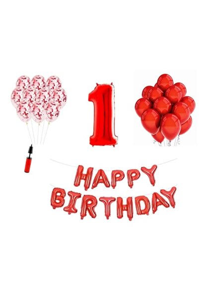 OEM Set de 35 de baloane - La mulți ani 1 an, număr folie 100 cm, roșu