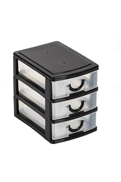 OEM Cutie Organizatoare Neagra din Plastic cu 3 Sertare pentru Birou
