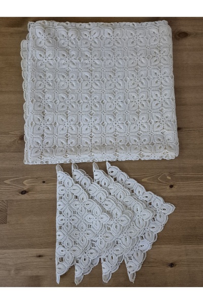 PİNA HEDİYELİK AKSESUAR El Örgüsü Tığ İşi 1 Adet 142x142 Masa 4 Adet Peçete D...