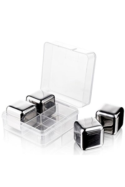 easyCTRL Set 4 x Cuburi Gheata Reutilizabile, Otel inoxidabil, Recipient plas...