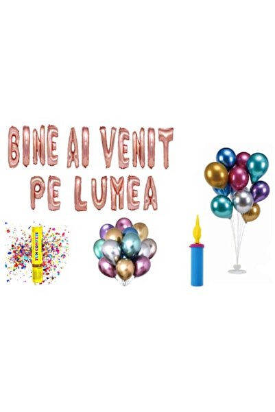 OEM Set de baloane „Bun venit în lume”, decor pentru tort, 80 buc, auriu-roșu