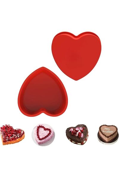 The Bros Silicone Heart Shaped Cake Pan 24cm Red Nonstick Food Grade Oven Mic...
