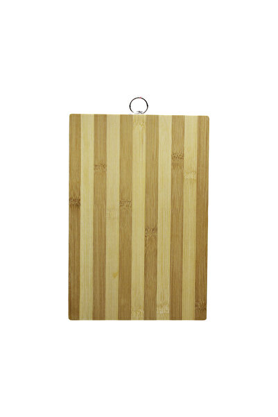 Go İthalat Wooden 20X30Cm White Striped Bamboo Cutting Board with Metal Handl...