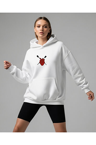 Bheka Concept سويت شيرت هوديي مطبوع عليه Heart Rowing للجنسين