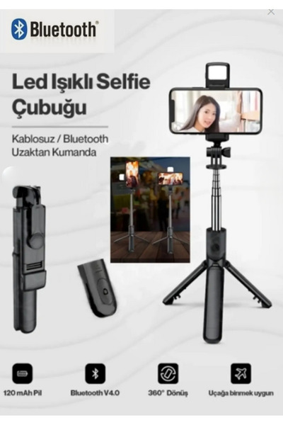 KTR TECH Led ışıklı bluetooth kumandalı Ayaklı Siyah Mini Tripod
