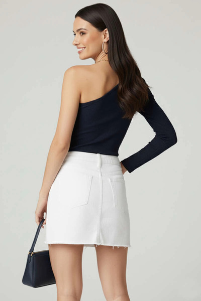 Zerenyus One-Shoulder Basic Blouse Navy Blue