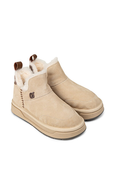 Deery Women's Beige Genuine Suede Fur Lined Boots