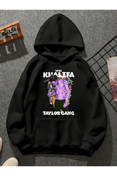 COMVİCHO Wiz Khalifa V6 Printed Hooded Black Sweatshirt