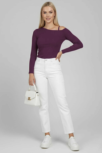 Zerenyus One-Shoulder Drawstring Blouse Plum